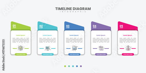 Business infographic template. 5 Step timeline journey. Process diagram, 5 options on white background, Infograph elements