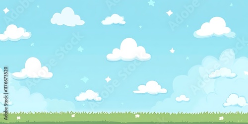 A Charming Cartoon Style Landscape Image Perfect for Childrens Books,Websites,and Educational Materials A Delightful Scene of Fluffy Clouds