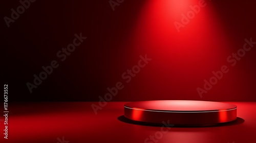 Red Stage Podium A Striking Minimalist 3D Render for Product Displays, Presentations, and Advertising