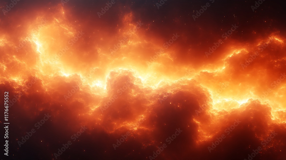 Fototapeta premium Fiery Cosmic Nebula Blazing Across Dark Space