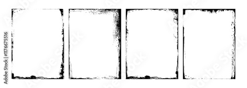 Old covers set isolated on white background. Vector realistic illustration of scratched rectangular paper frames with grungy grainy texture, worn cd record mockup with blank surface and uneven edges
