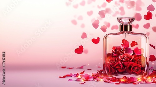 Valentine's Romance: A Symphony of Happiness, Roses, and Passionate Sentiments Romantic Glass Bottle Filled with Red Roses and Petals
