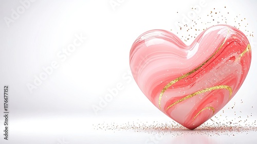 Valentine's Romance: A Symphony of Happiness, Roses, and Passionate Sentiments Colorful Marble Heart Shape on White Background with Sparkles