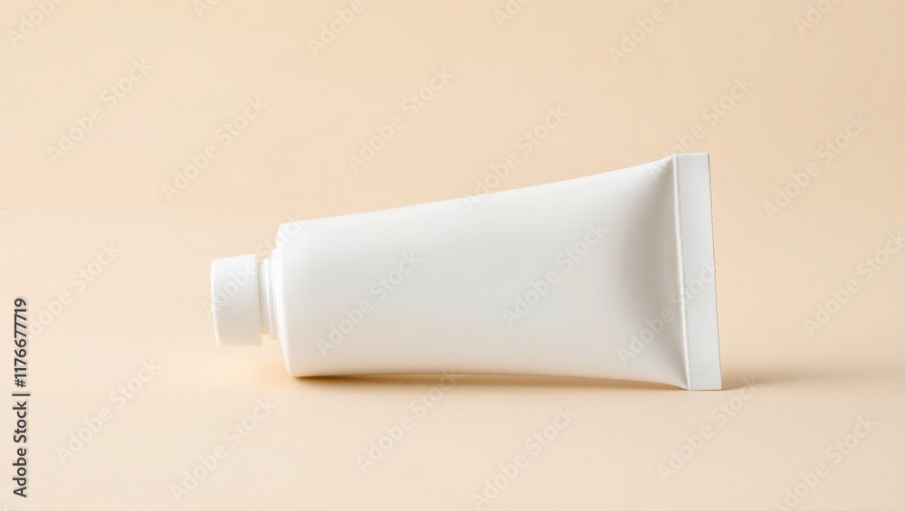 White Tube Packaging On Beige Background White Tube Packaging On Beige Background
