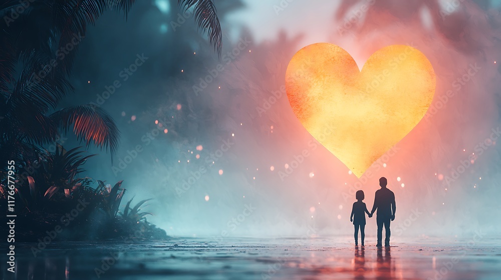 Heart-shaped glow valentine's day celebrate love in a romantic tropical paradise setting Heart-shaped glow valentine's day celebrate love in a romantic tropical paradise setting
