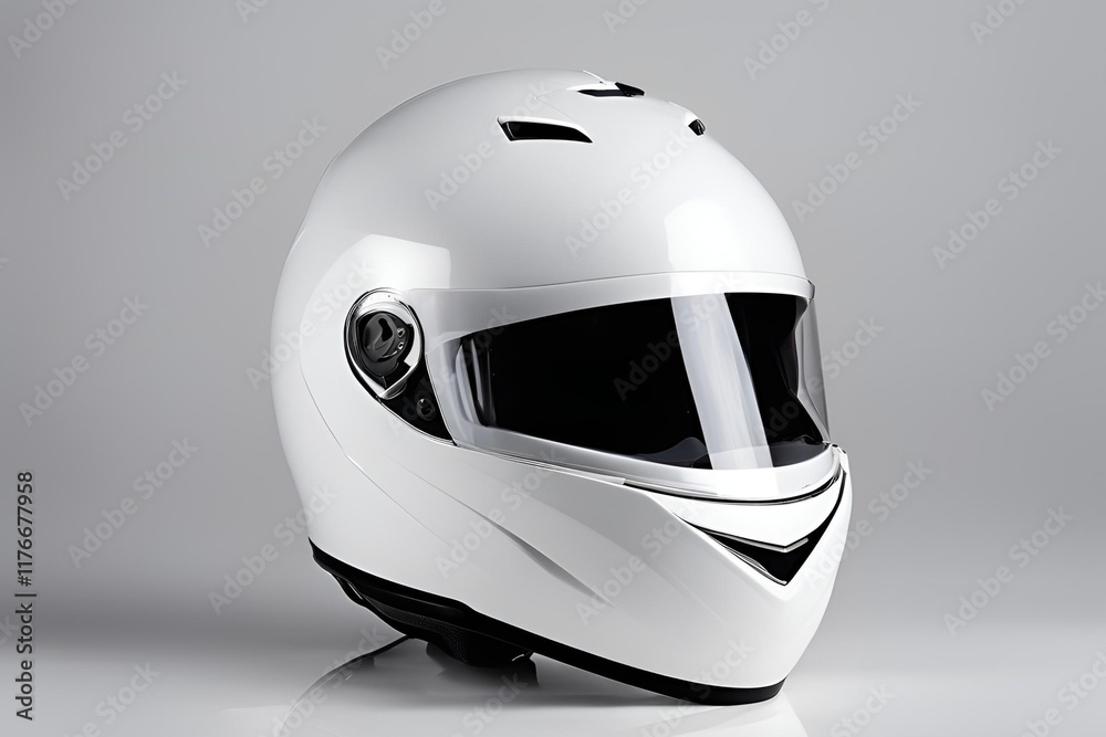 Fototapeta premium White fullface helmet isolated on white background.