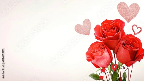 Valentine's Romance: A Symphony of Happiness, Roses, and Passionate Sentiments Romantic Red Roses with Hearts for Love and Affection