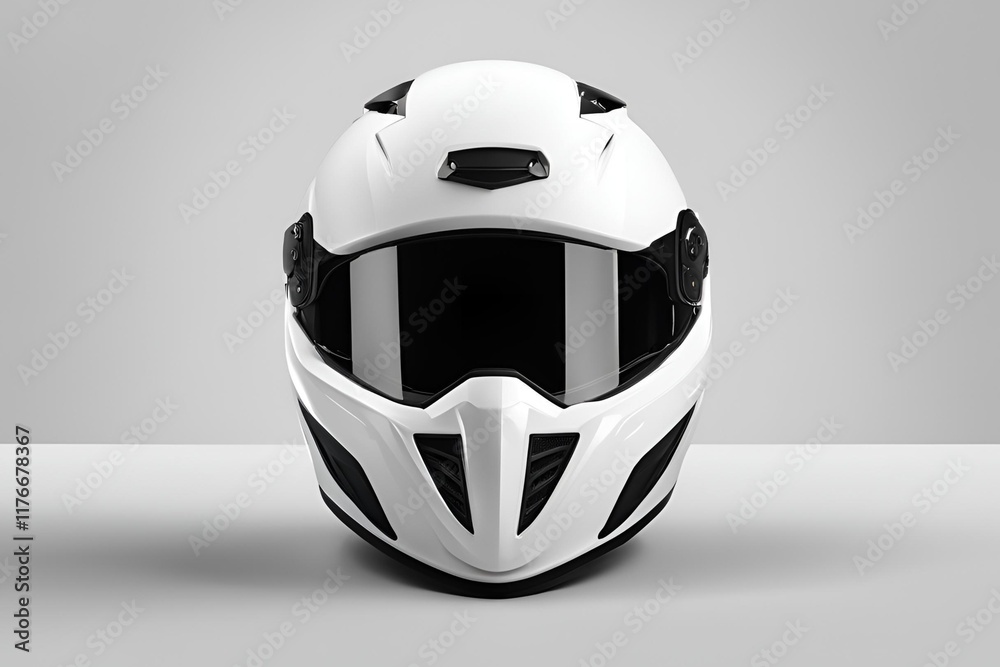 Fototapeta premium White fullface helmet isolated on white background.