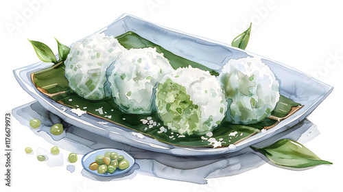 Klepon Indonesian dessert Watercolor photo