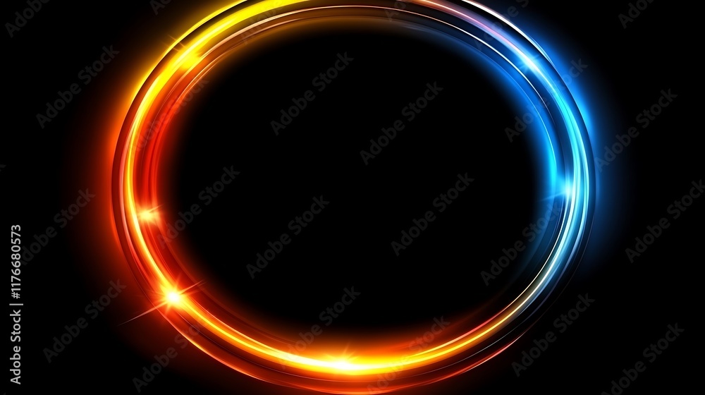 Naklejka premium Abstract glowing circular light design with orange and blue hues