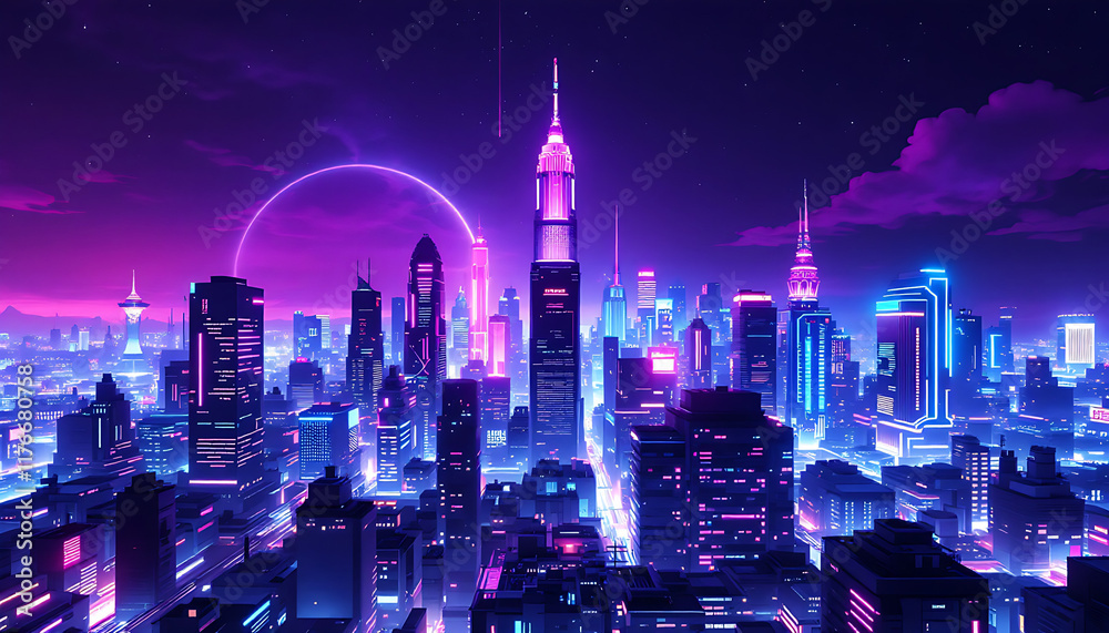 Obraz premium Futuristic Neon Cityscape at Night