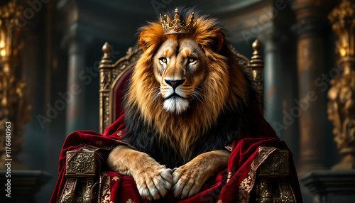 Majestic Lion King on a Throne, Royalty and Power