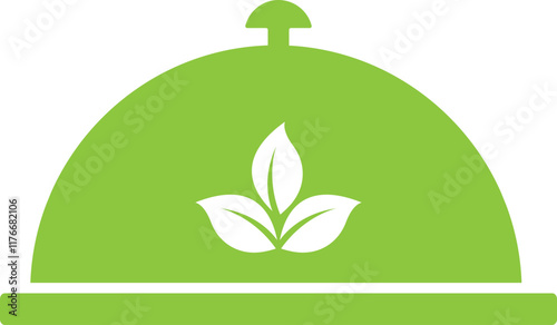 Green and White Cloche Icon in Flat Style.