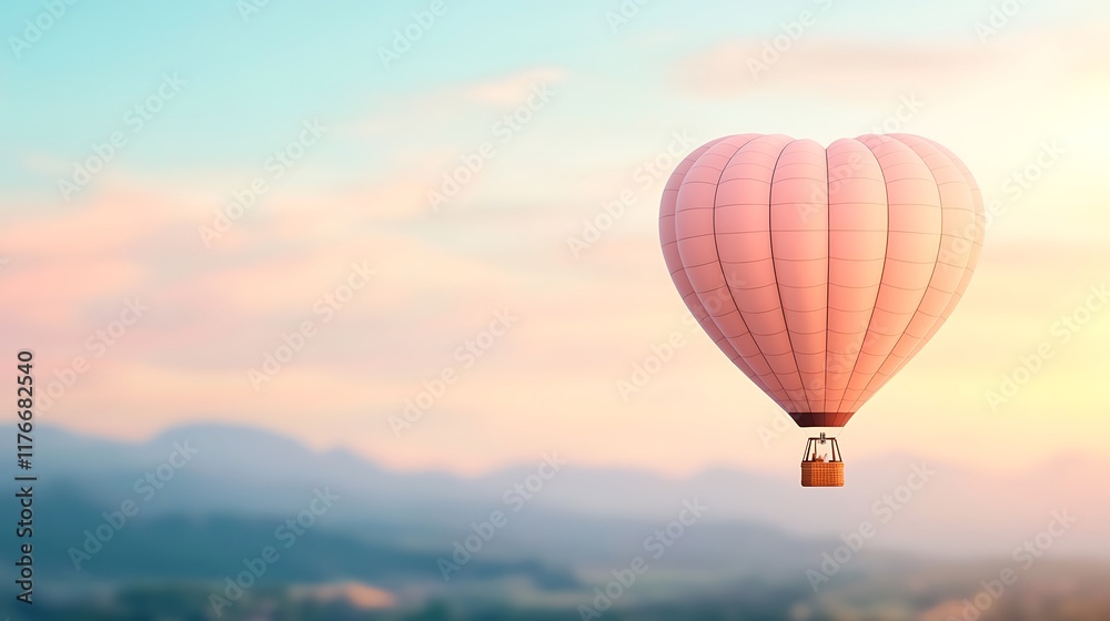 Fototapeta premium Love in the air valentine's day hot air balloon ride over scenic landscape