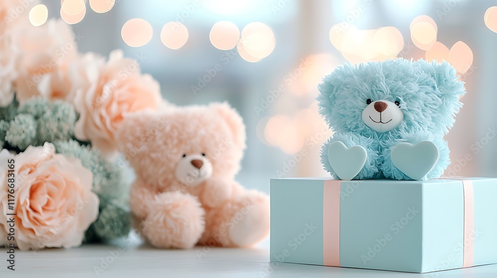 Fototapeta premium Valentine's day gifts sweet love bears romantic setting cozy atmosphere heartwarming concept