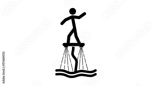water flyboard, black isolated silhouette