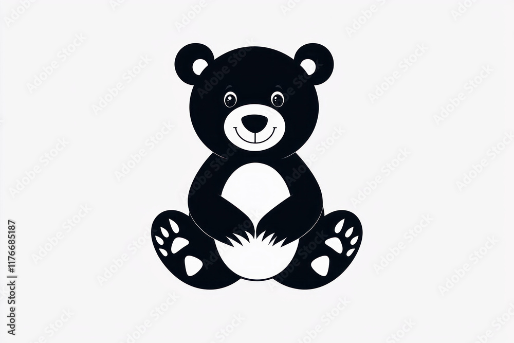 Naklejka premium Cute black bear illustration with friendly expression and round features
