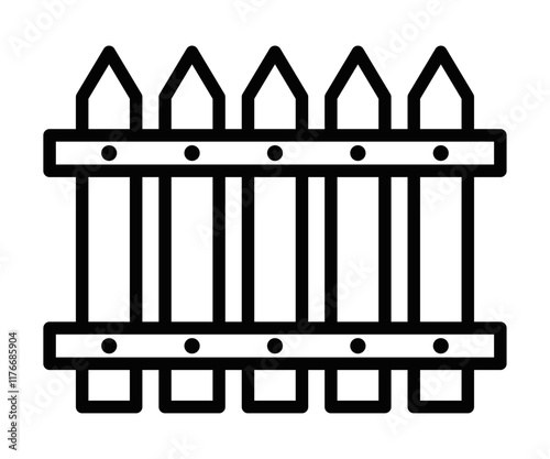 Wooden fence vector icon in minimal outline style. Editable stroke.