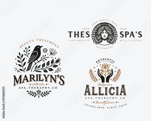 Elegant unique nature with bird combine with goddess feminine woman logo for beauty salon, spa, cosmetic, and skincare brand