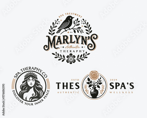Elegant unique nature with bird combine with goddess feminine woman logo for beauty salon, spa, cosmetic, and skincare brand