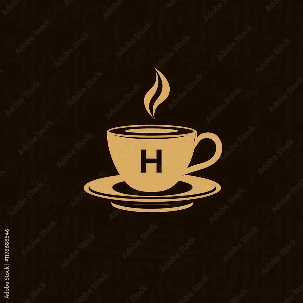 Obraz premium Steaming coffee cup with initial H on saucer.