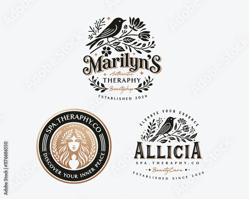 Elegant unique nature with bird combine with goddess feminine woman logo for beauty salon, spa, cosmetic, and skincare brand