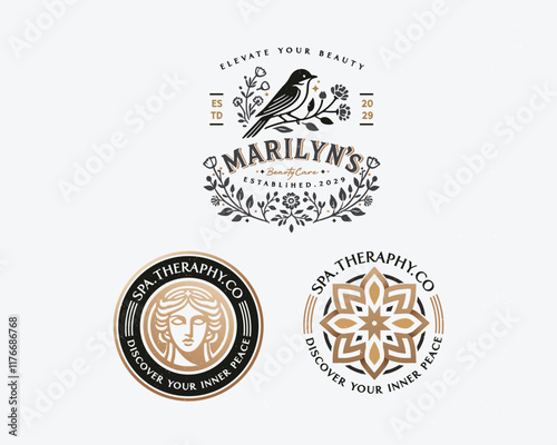 Elegant unique nature with bird combine with goddess feminine woman logo for beauty salon, spa, cosmetic, and skincare brand