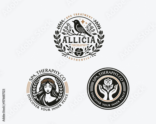 Elegant unique nature with bird combine with goddess feminine woman logo for beauty salon, spa, cosmetic, and skincare brand