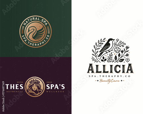 Elegant unique nature with bird combine with goddess feminine woman logo for beauty salon, spa, cosmetic, and skincare brand