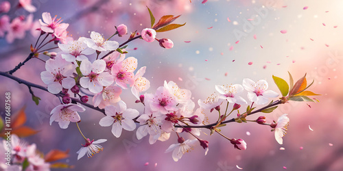 Delicate cherry blossoms in full bloom on a tranquil spring day