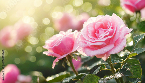 Wallpaper Mural Pink roses with waterdrop in the garden Torontodigital.ca