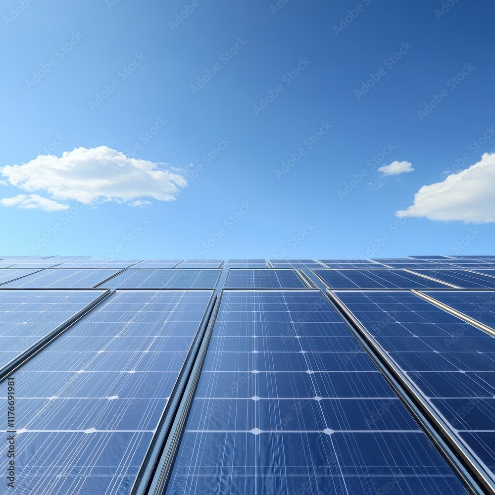 Rows of solar panels shining under a clear blue sky, promoting renewable energy solutions. Rows of solar panels shining under a clear blue sky, promoting renewable energy solutions.