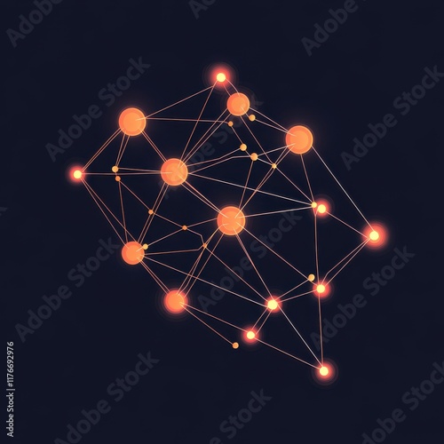 Abstract representation of a neural network with glowing nodes and connections on a dark background. photo