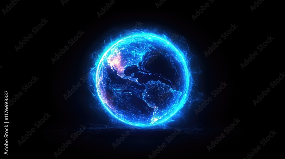 Abstract Global Network with Glowing Blue Earth Abstract Global Network with Glowing Blue Earth