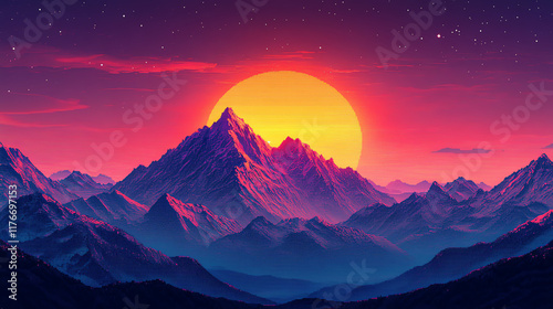 Stunning sunset over majestic mountain range.
