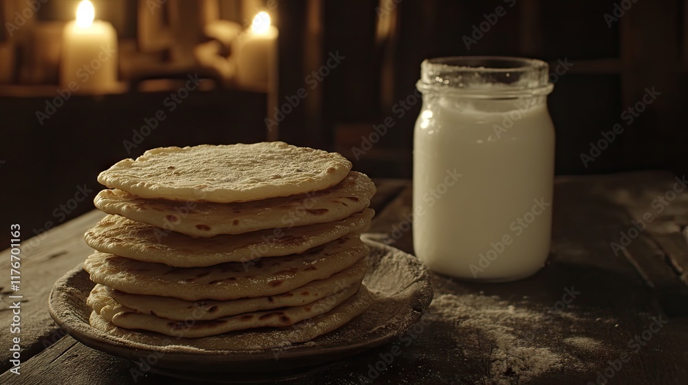 A stack of freshly made parathas served with spiced yogurt A stack of freshly made parathas served with spiced yogurt