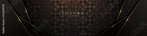 Luxury black gold design, abstract elegance. Horizontal layout for HD wallpaper, web graphics, cover template, vector illustration, not created by AI.