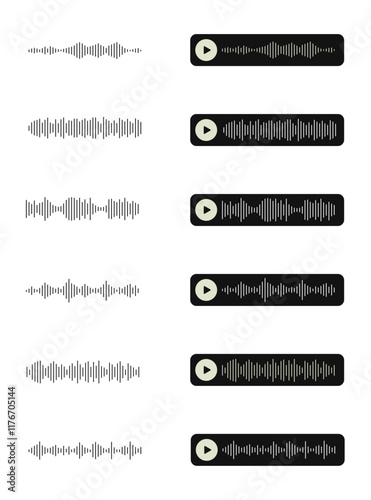 Podcast sound waves: Vector icons of audio soundwaves for voice messages, online streaming, podcasting, music players, and mobile voice recordings.