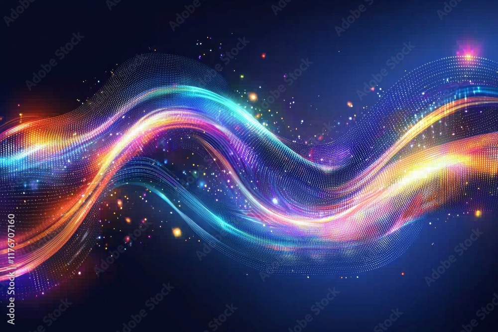 Fototapeta premium Digital data flowing in motion, glowing lines of code, pixelated effects for cyber background. 