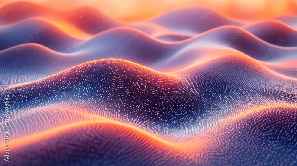 Obraz premium Abstract wavy landscape with sunset light.