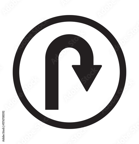 Black return arrow icon, simple go back sign vector u turn shape pointer flat design pictogram vector elements. u turn symbol vector. 