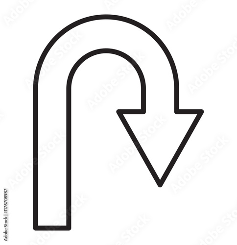Black return arrow icon, simple go back sign vector u turn shape pointer flat design pictogram vector elements. u turn symbol vector. 