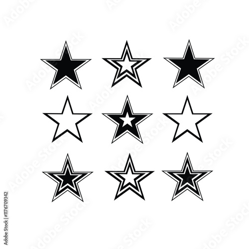 Set of star shapes icon collection. Abstract cool shine effect sign symbol, 