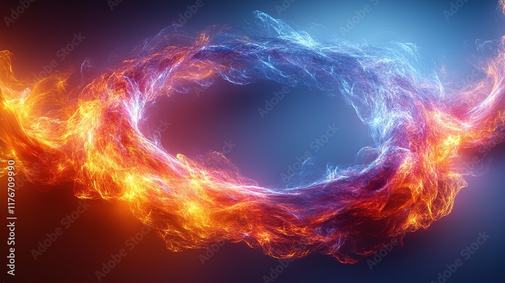 Obraz premium A swirling vortex of fiery orange and cool blue energy, creating a dynamic visual effect.