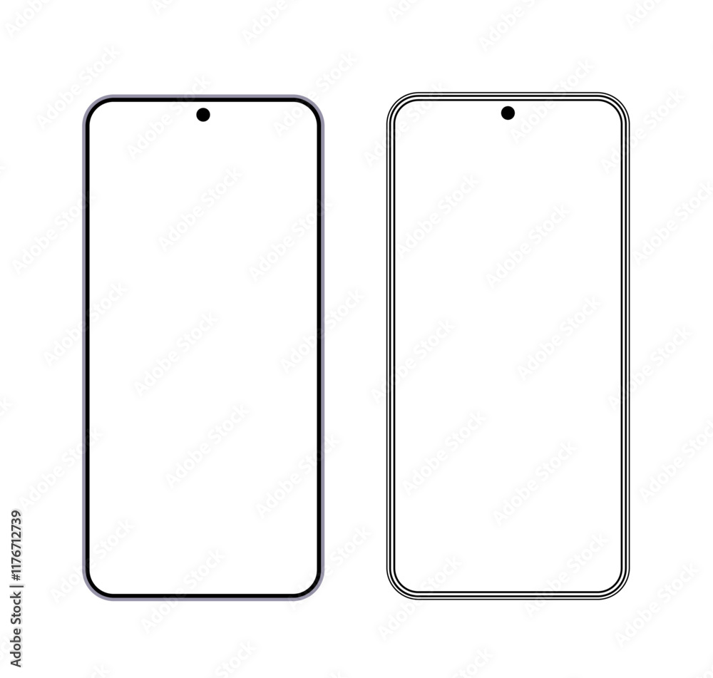 Realistic smartphone icon in flat and outline style with a camera screen, isolated on white background. Modern mobile device mockup. Vector illustration. Realistic smartphone icon in flat and outline style with a camera screen, isolated on white background. Modern mobile device mockup. Vector illustration.