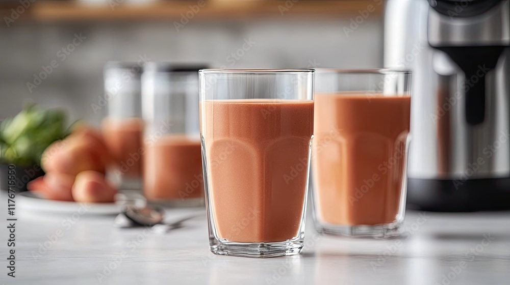 Smoothie preparation steps shown in sequence chop, blend, and serve Smoothie preparation steps shown in sequence chop, blend, and serve