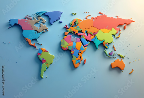 Colorful World Map Illustration with Vibrant Details and Artistic Background for Creative Projects photo