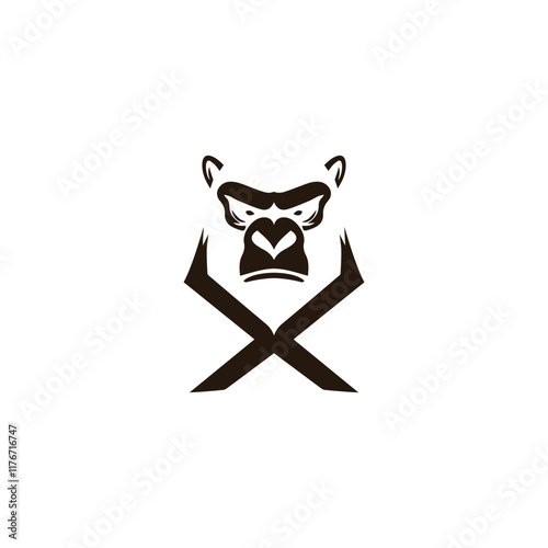 Creative Minimalist Letter X Gorilla Head Logo Design Silhouette Vector Illustration photo