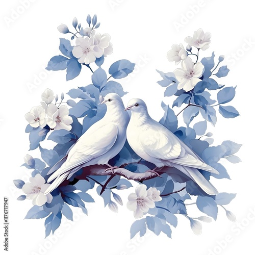 two doves with flower