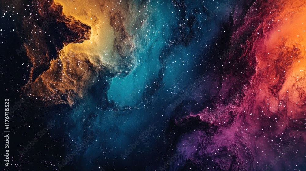 Fototapeta premium A vibrant cosmic scene depicting swirling colors and stars in a nebula-like formation.